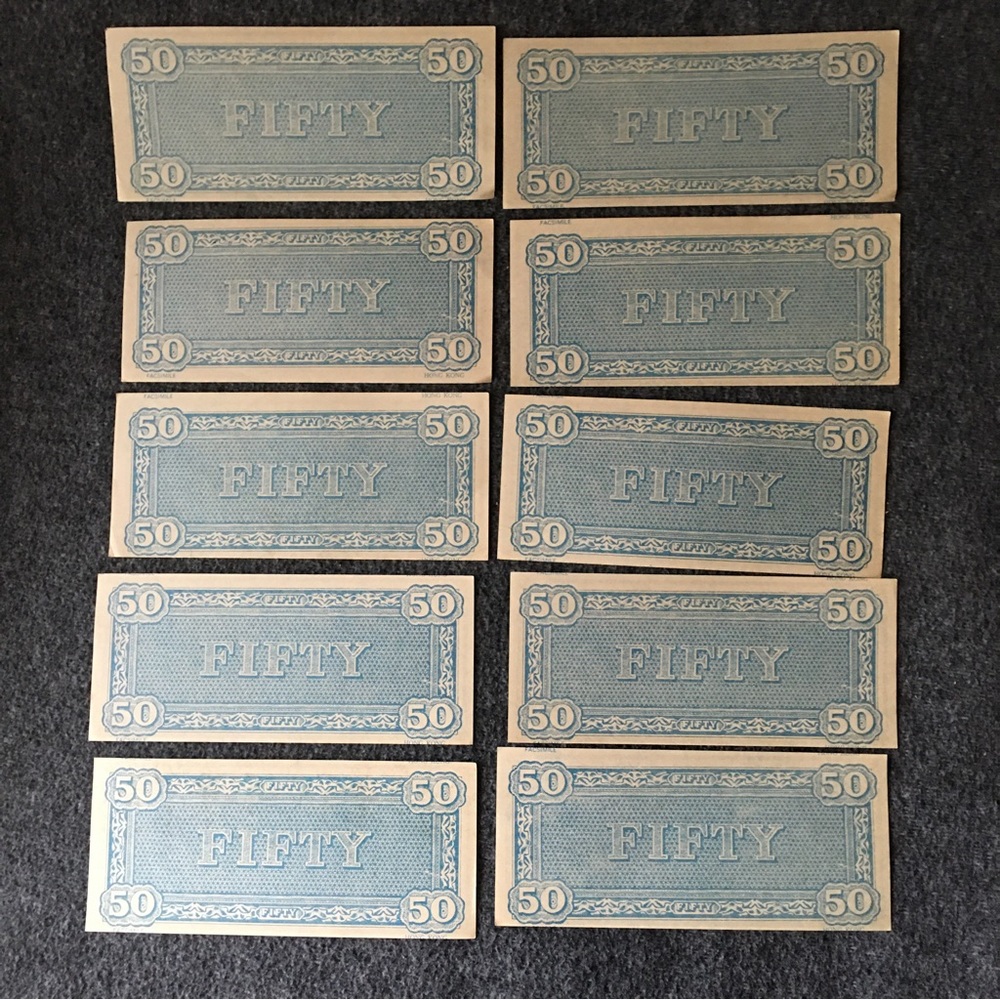 🟦Vintage Old Play Bills, Bundle of 10, $50 , Blue 50 print /back. - Picture 3 of 7